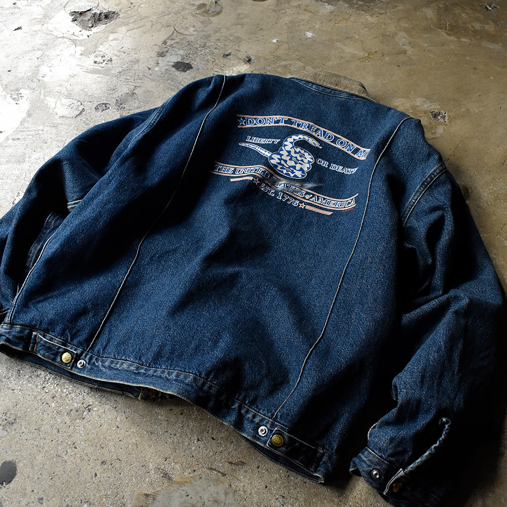 90's Dickies “Gadsden flag”プリント デニムジャケット ブランケットライナー 231210H
