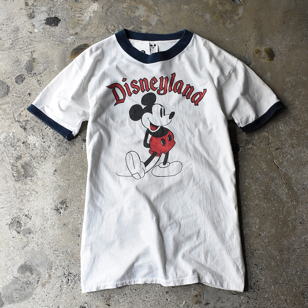 70's オールドイングリッシュ！“Disneyland” 染み込み Mickey 100％コットン リンガーTシャツ USA製 250802H