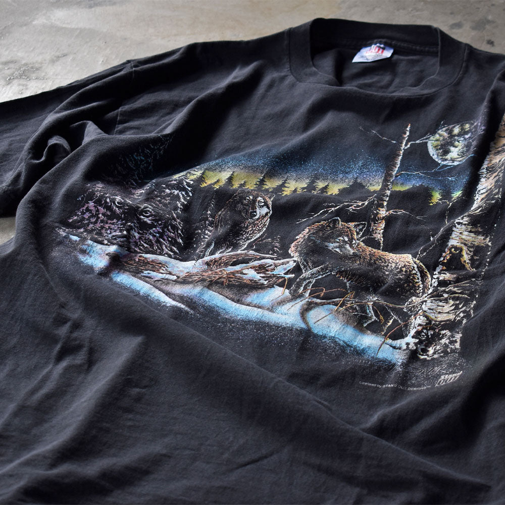 90's　“WOLF” オオカミ アニマルプリントTシャツ　USA製　230828