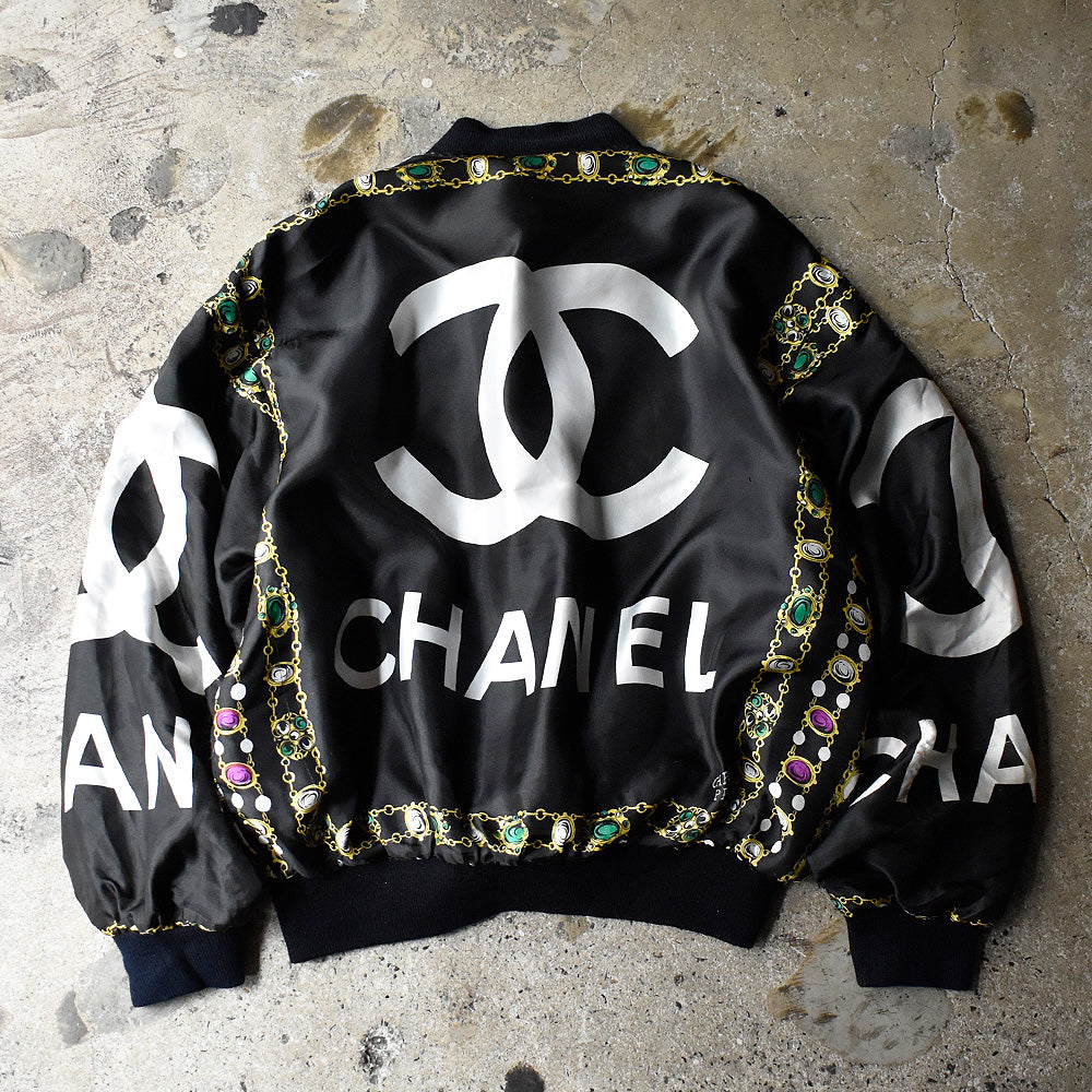 80's  special！ ブラック！ ブートレグ “CHANEL“ スカーフ柄ジャケット 240923H
