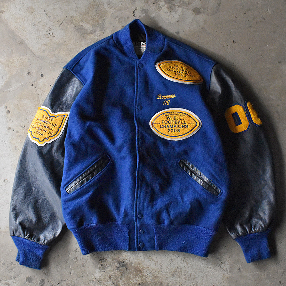 Y2K DeLONG “ROUGHRIDER WEIGHTLIFTING FOOTBALL” 袖レザー アワードジャケット USA製 240223