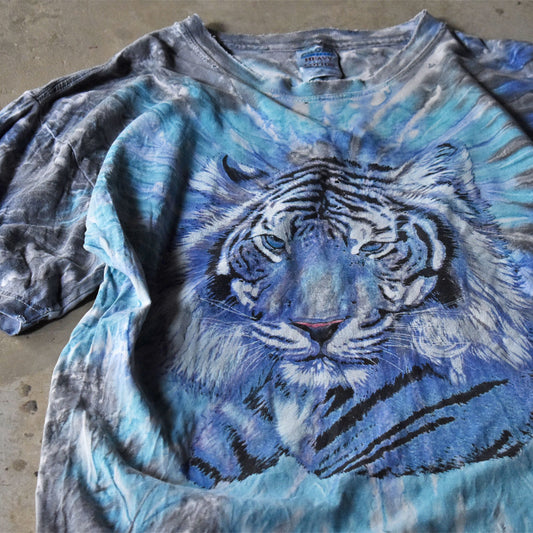 Y2K “White tiger” 雰囲気◎ 白虎 タイダイ アニマルプリントTシャツ USA製 240422