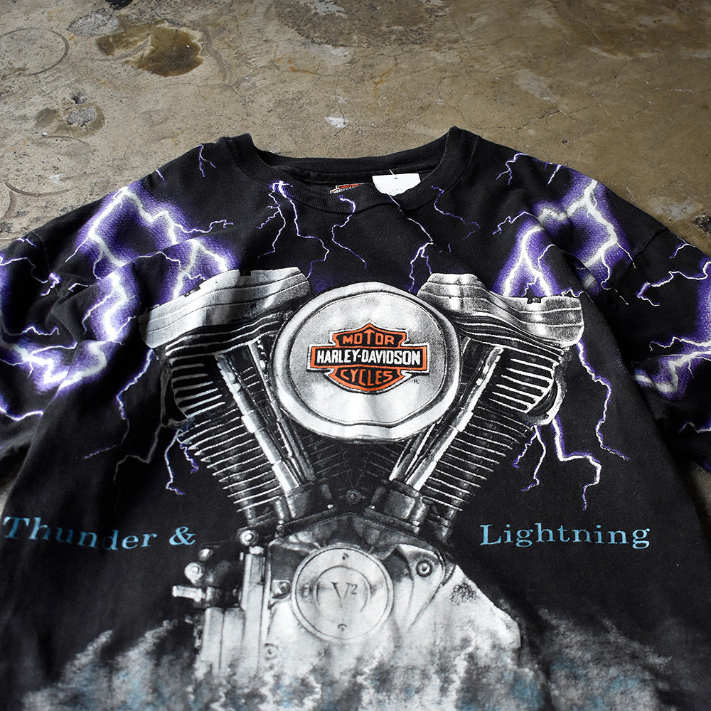 90's  Special！ AOP！ Harley Davidson “V2×サンダー” Tシャツ USA製 240617H