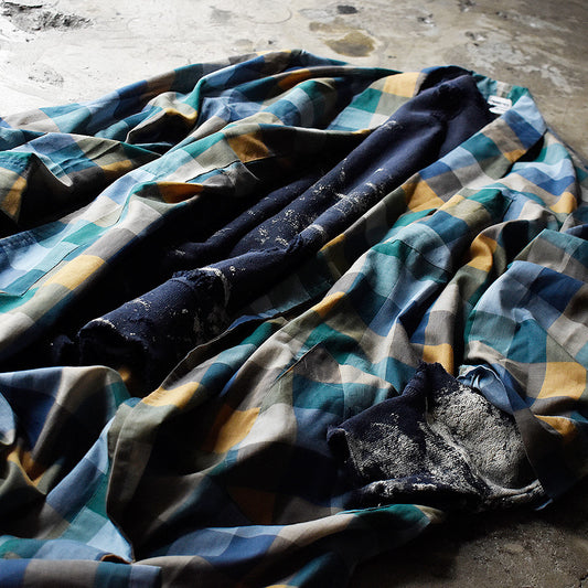 70's PRESCOTT ブロックチェック柄 コットン レーヨンガウン ローブ 250304H