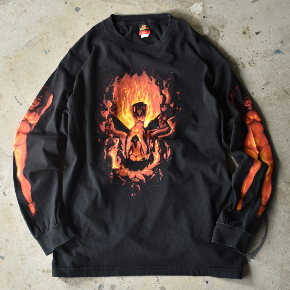 Y2K HOT LEATHERS “Devils & Skull” 袖プリ！ ロンT USA製 230926H