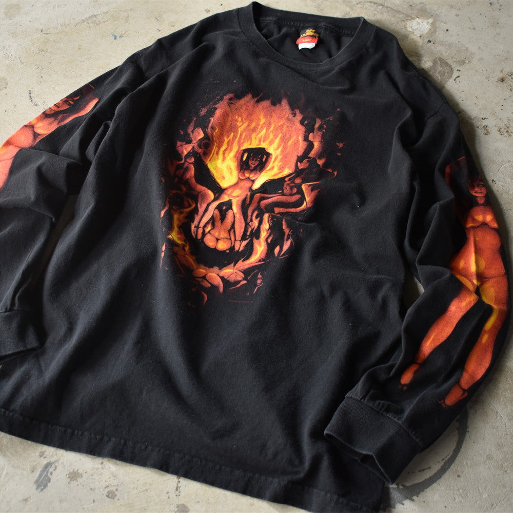 ホットレザーズ Devils & Skull 騙し絵 袖プリント ロンT 2009年 USA製 古着
