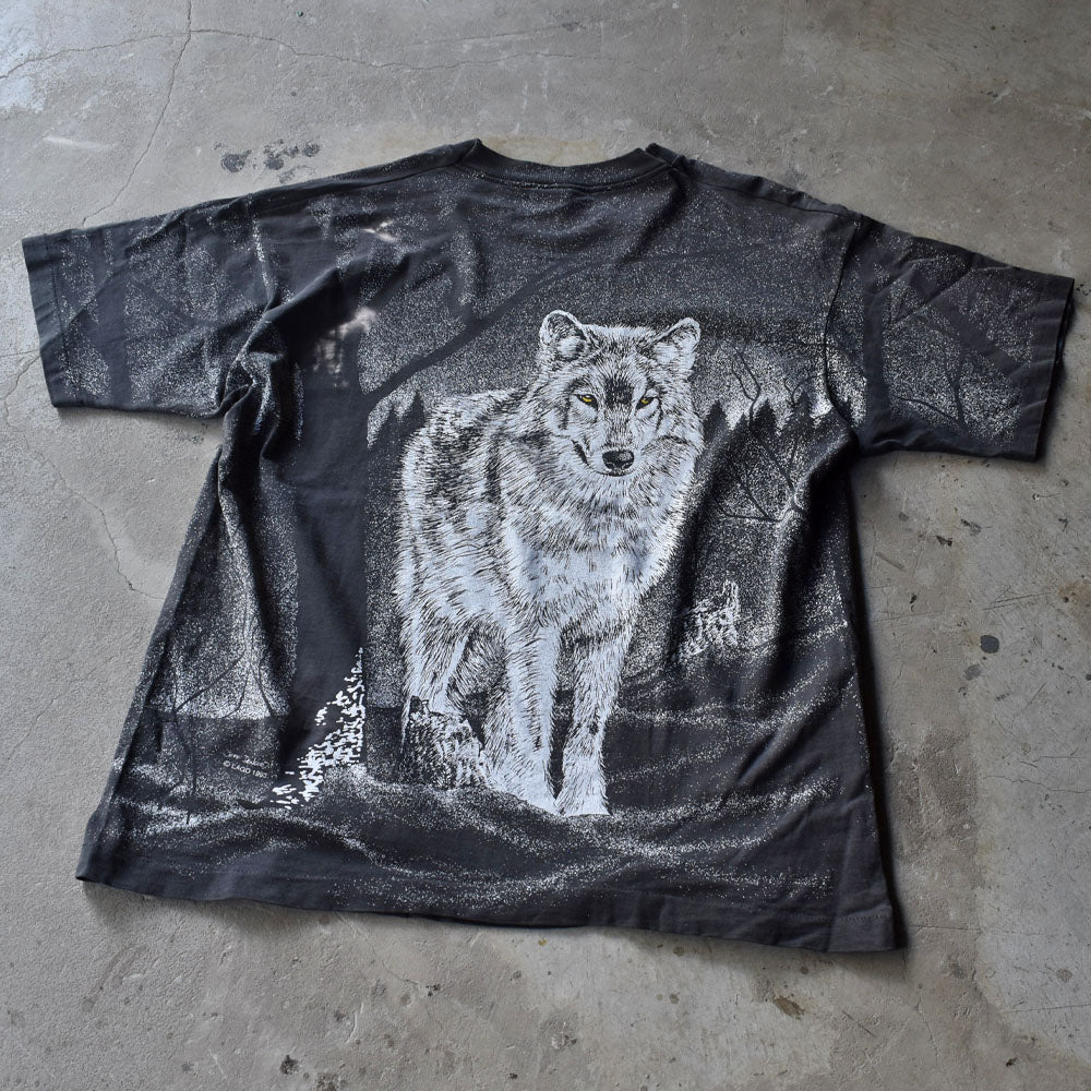 90’s “WOLF” AOP！ オオカミ アニマルプリントTシャツ USA製 230925