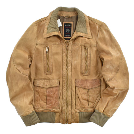 Y2K REDSKINS レッドスキンズ シープレザー レザージャケット キャメル リブ襟 縦ジップポケット