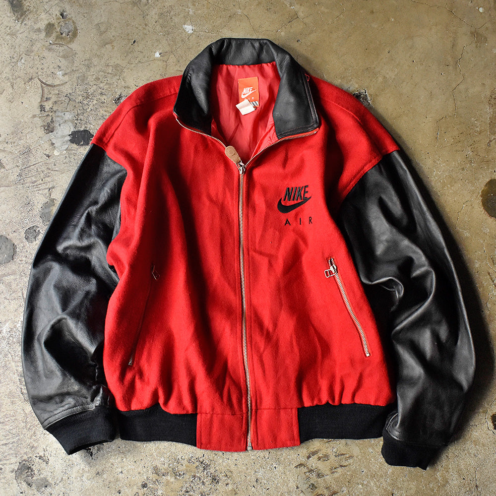 ナイキ AIR ウール×レザー切り替え ジャケット 80年代 レッド×ブラック ヴィンテージ