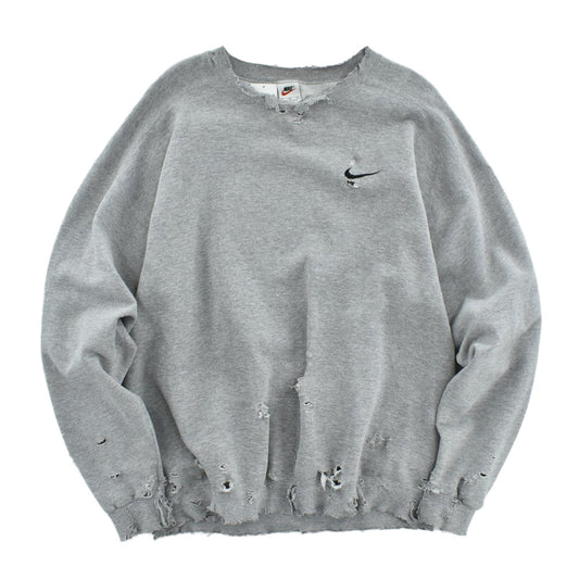 90年代 NIKE 白タグ スウッシュ刺繍 ボロスウェット グレー USA製 XL