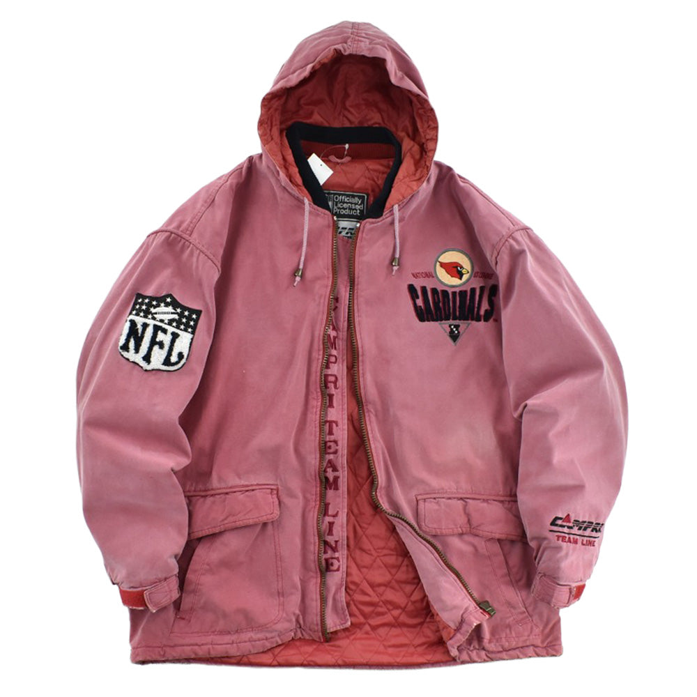 90’s Campri キャンプリ TEAM LINE NFL Phoenix Cardinals フェニックス・カーディナルス フード付きジャケット フェード ピンク シェニール