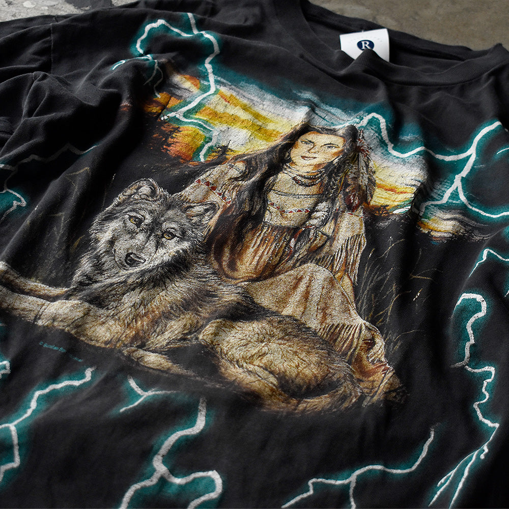 90's AMERICAN THUNDER “Indian×wolf“ Tシャツ 240828H