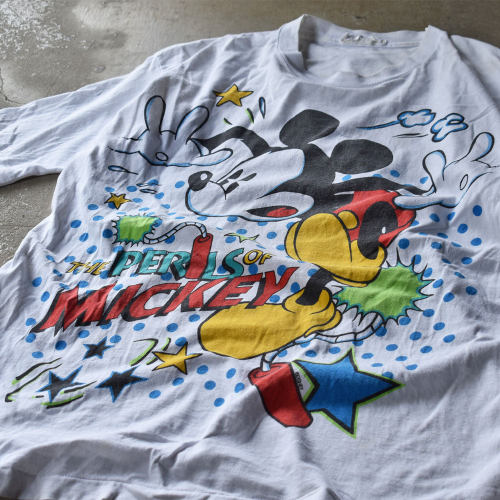 90’s　 Disney/ディズニー “THE PERILS OF MICKEY” 大判プリント！ Tシャツ　230814