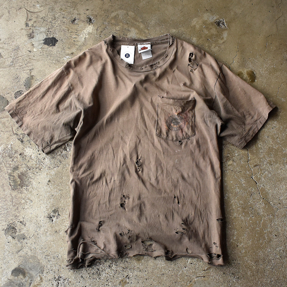 Y2K ボロ！ Harley-Davidson ポケット付き バイク Tシャツ 250806H