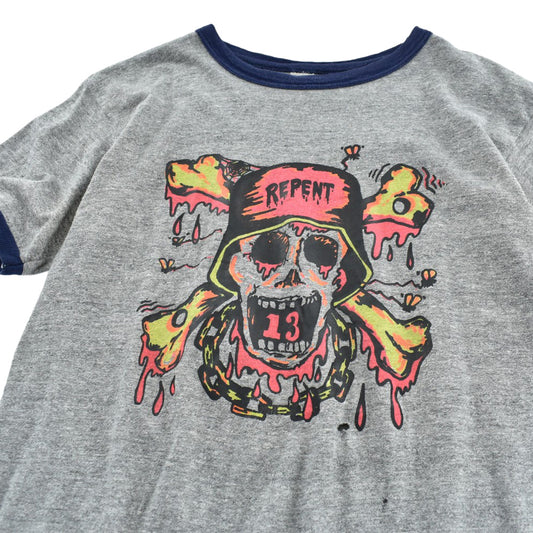70's "REPENT 13" スカル リンガーTシャツ 260811H