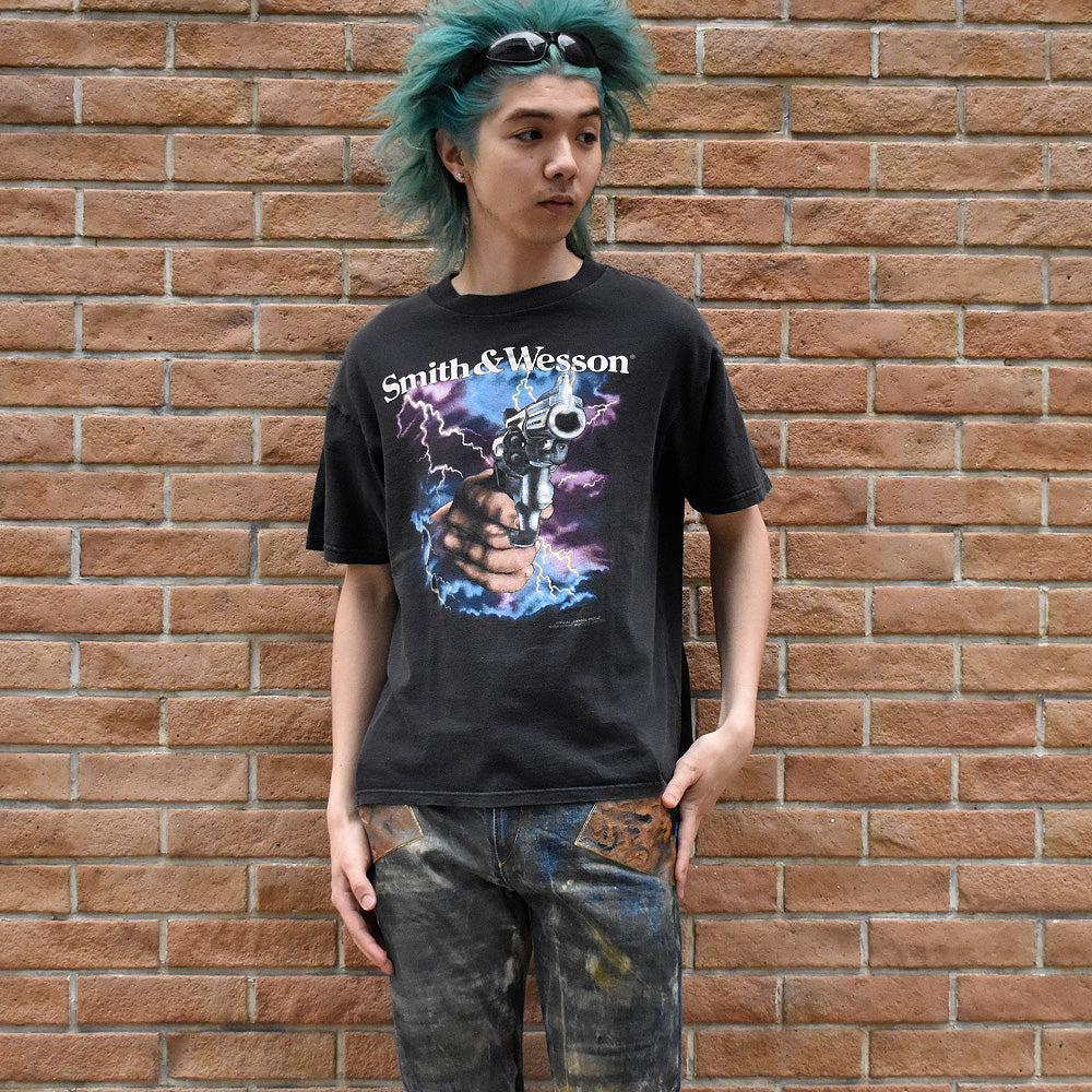 90's 3D EMBLEM “smith&wesson“ Thunder×Gun！ Tシャツ USA製 250513H