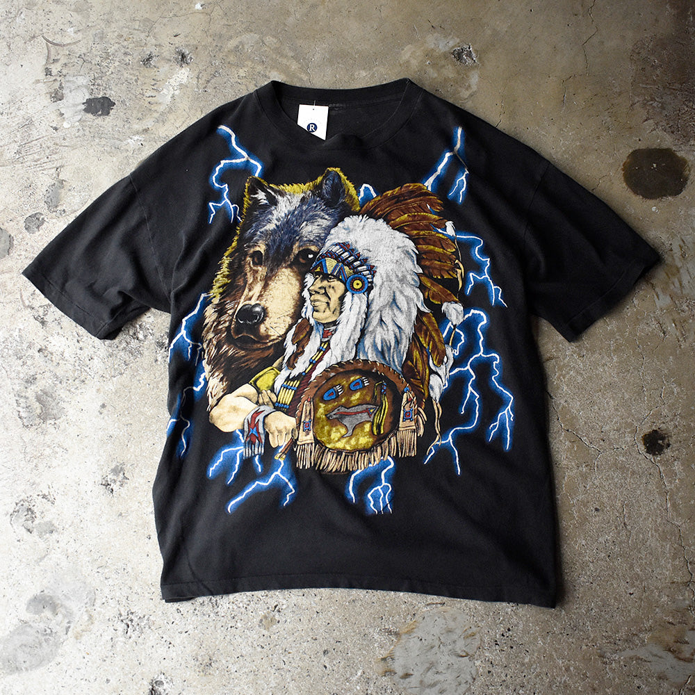 90’s AMERICAN THUNDER "インディアン×ウルフ" Tシャツ 250523H