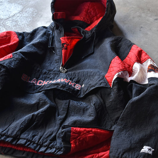 90-00's STARTER “NHL Chicago Blackhawks” 中綿入り フード ナイロンジャケット 240117