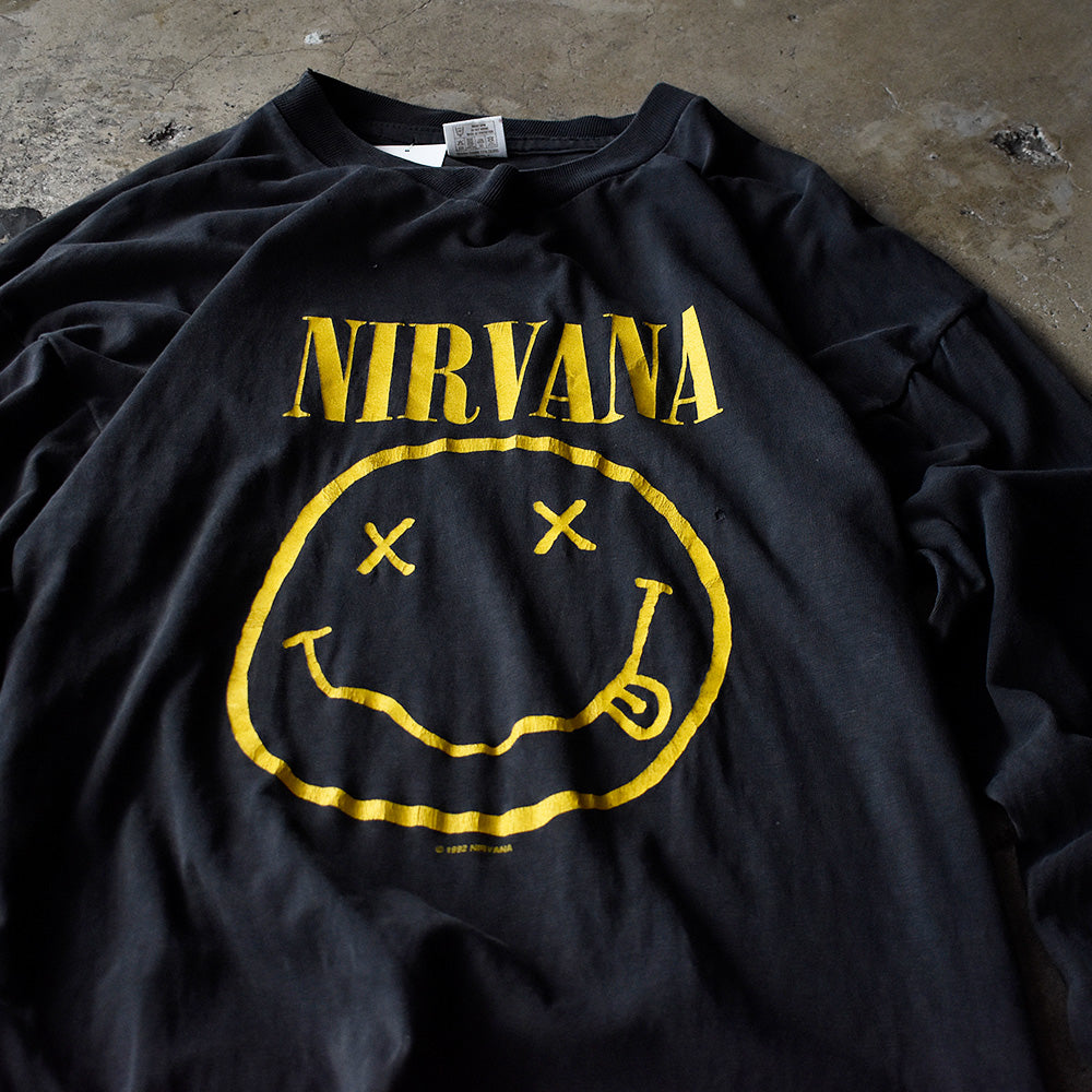 90's NIRVANA 両面プリント！ “ラリったスマイリーフェイス＆カート” ロングスリーブTシャツ 240826H