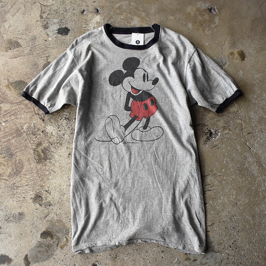 70's-80's Disney “Mickey“ 霜降りグレー リンガーTシャツ 250421H