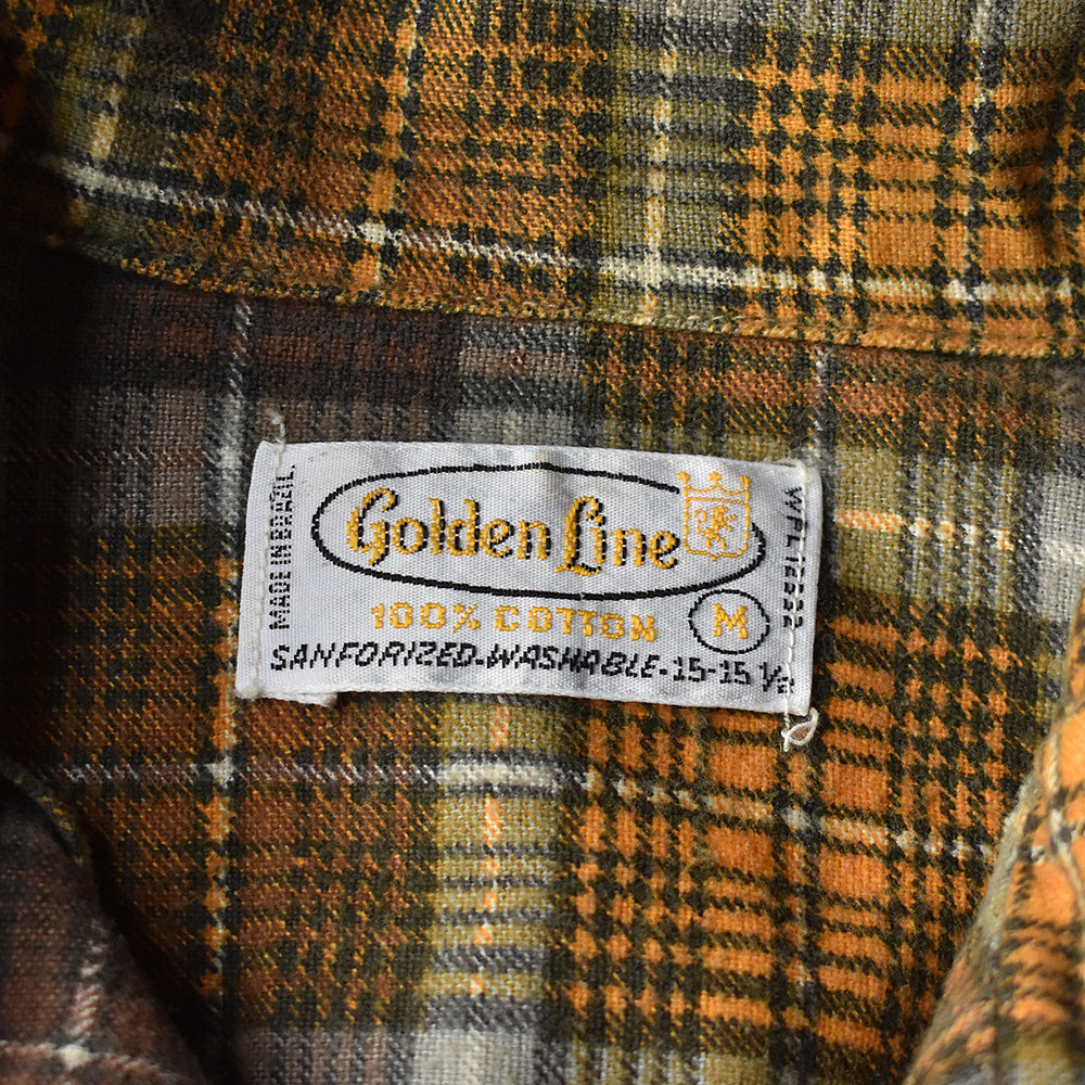 70's　Golden Line　オンブレチェック　プリントネル　オープンカラーシャツ　230508H