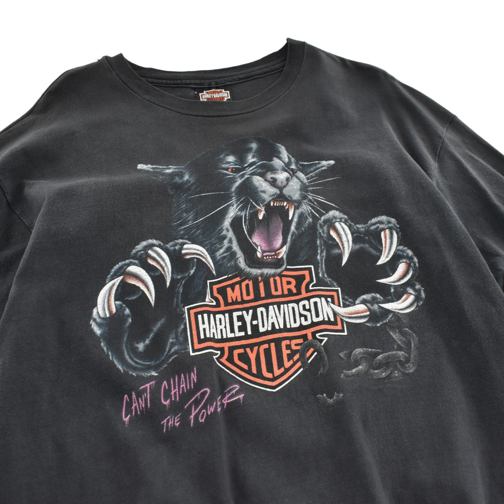 90's HARLEY-DAVIDSON "Can't Chain The Power" ブラックパンサー バイカーTシャツ USA製 260814H