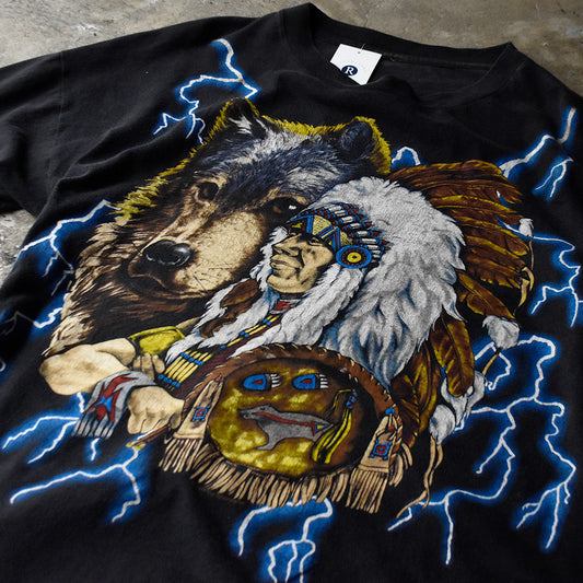 90’s AMERICAN THUNDER "インディアン×ウルフ" Tシャツ 250523H