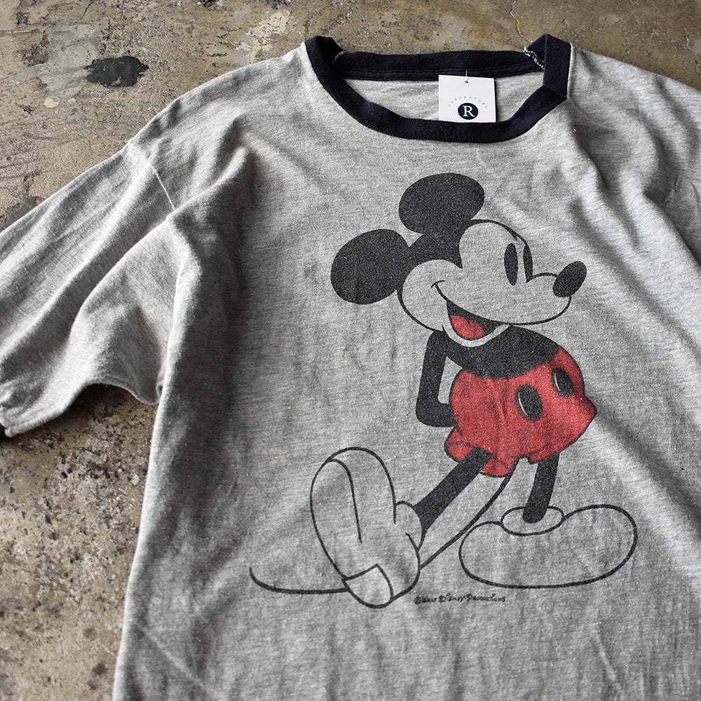 70's-80's Disney “Mickey“ 霜降りグレー リンガーTシャツ 250421H