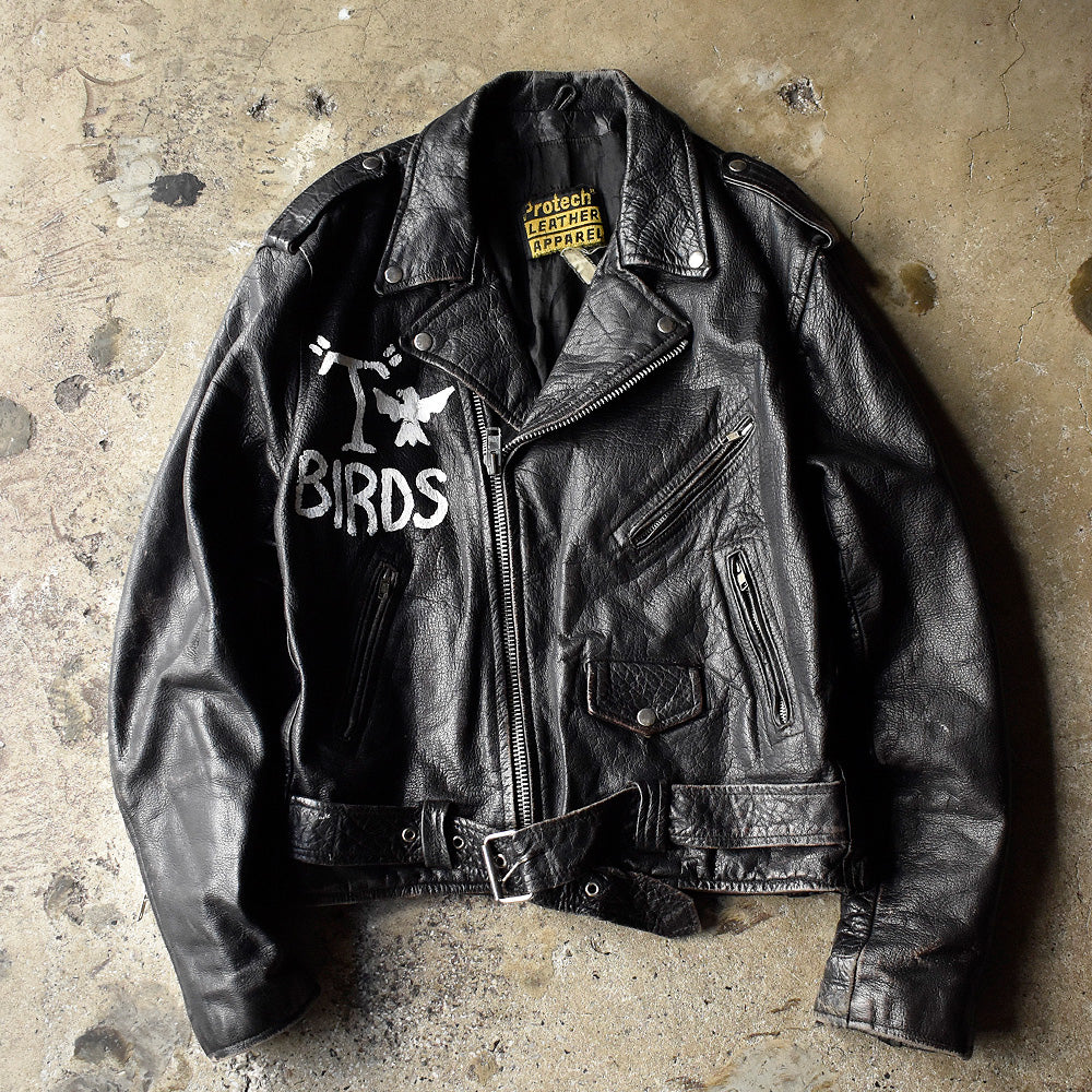80's～ ハンドペイント！ PROTECH LEATHER APPAREL ライダース レザージャケット 240318H