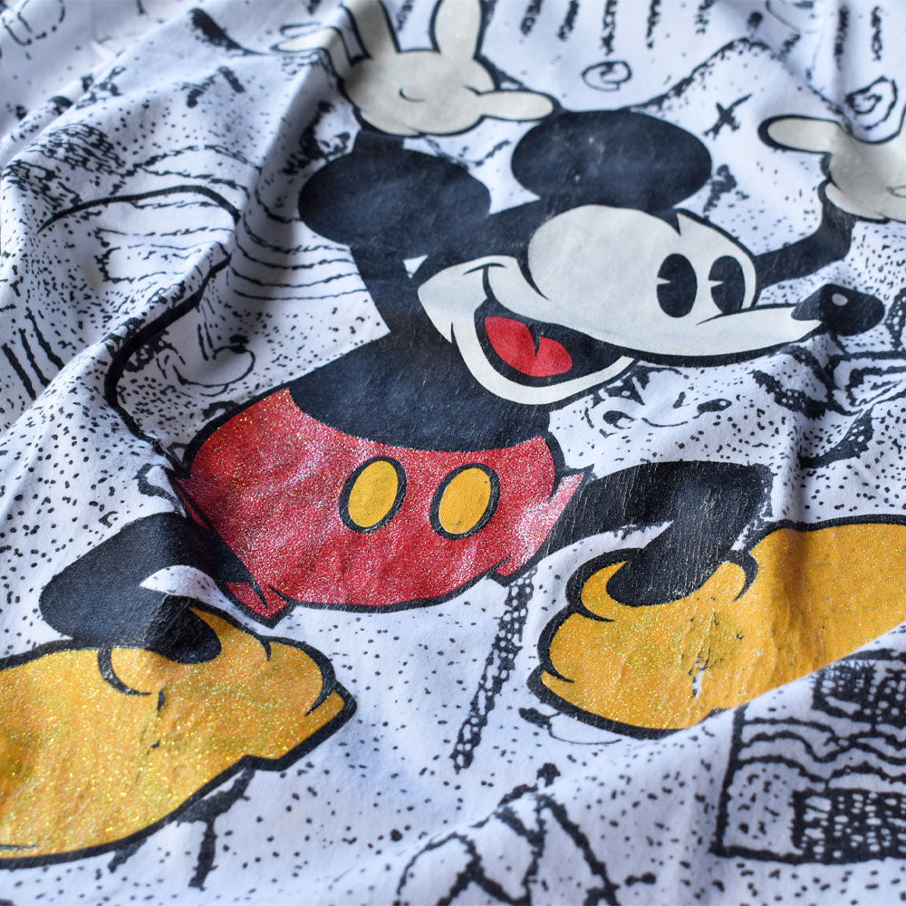 90’s　 Disney/ディズニー “Mickey” AOPプリント！ Tシャツ　USA製　230808