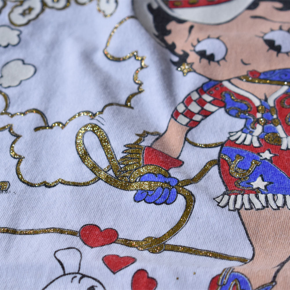 90's “Betty Boop” カウガール ラメプリント キャラTシャツ USA製 230826