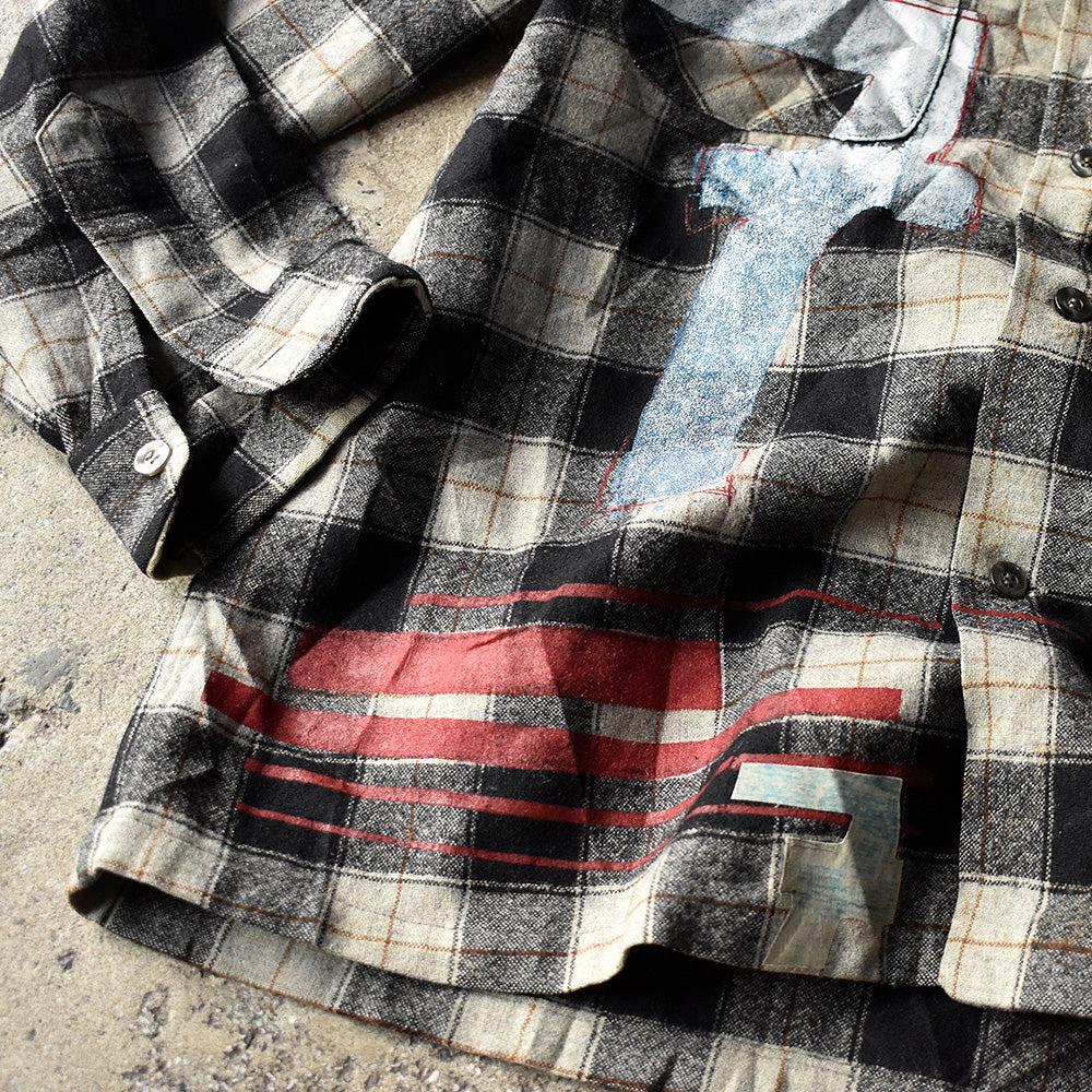 70's ペイント！ Pendleton 白×黒 チェック柄 ウール シャツ USA製 240319H