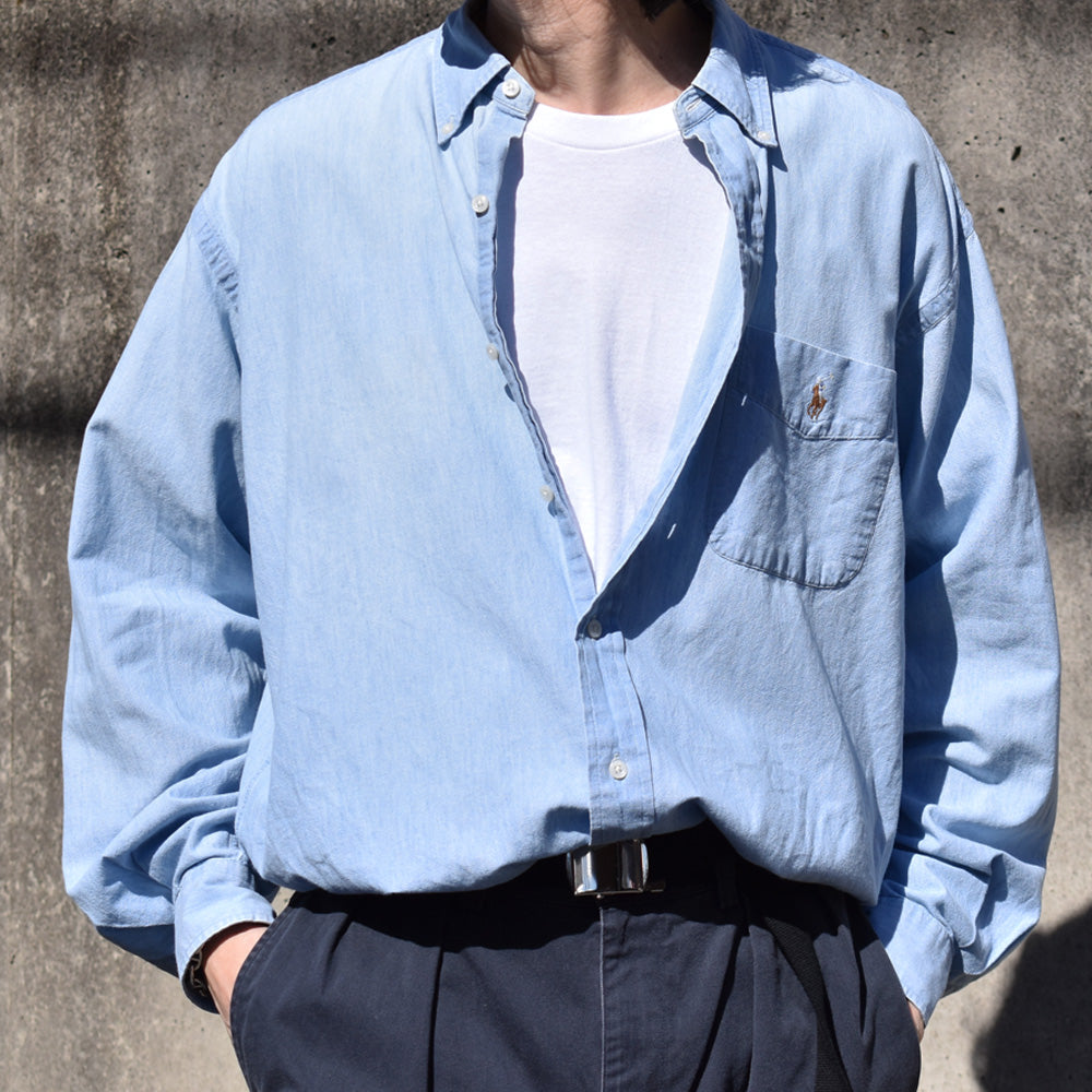 ラルフ ローレン BLAKE シャンブレー ボタンダウンシャツ 1990年〜 ブルー ヴィンテージ