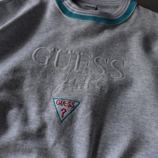 90’s GUESS フロントロゴ 配色リブ スウェット USA製 240223