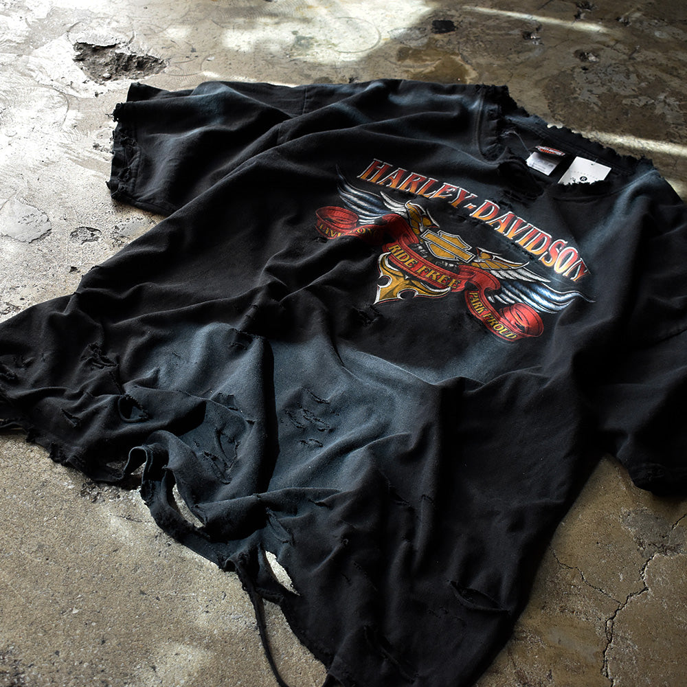 ハーレー・ダビッドソン ボロ 両面プリント Tシャツ 2000年代初頭 古着