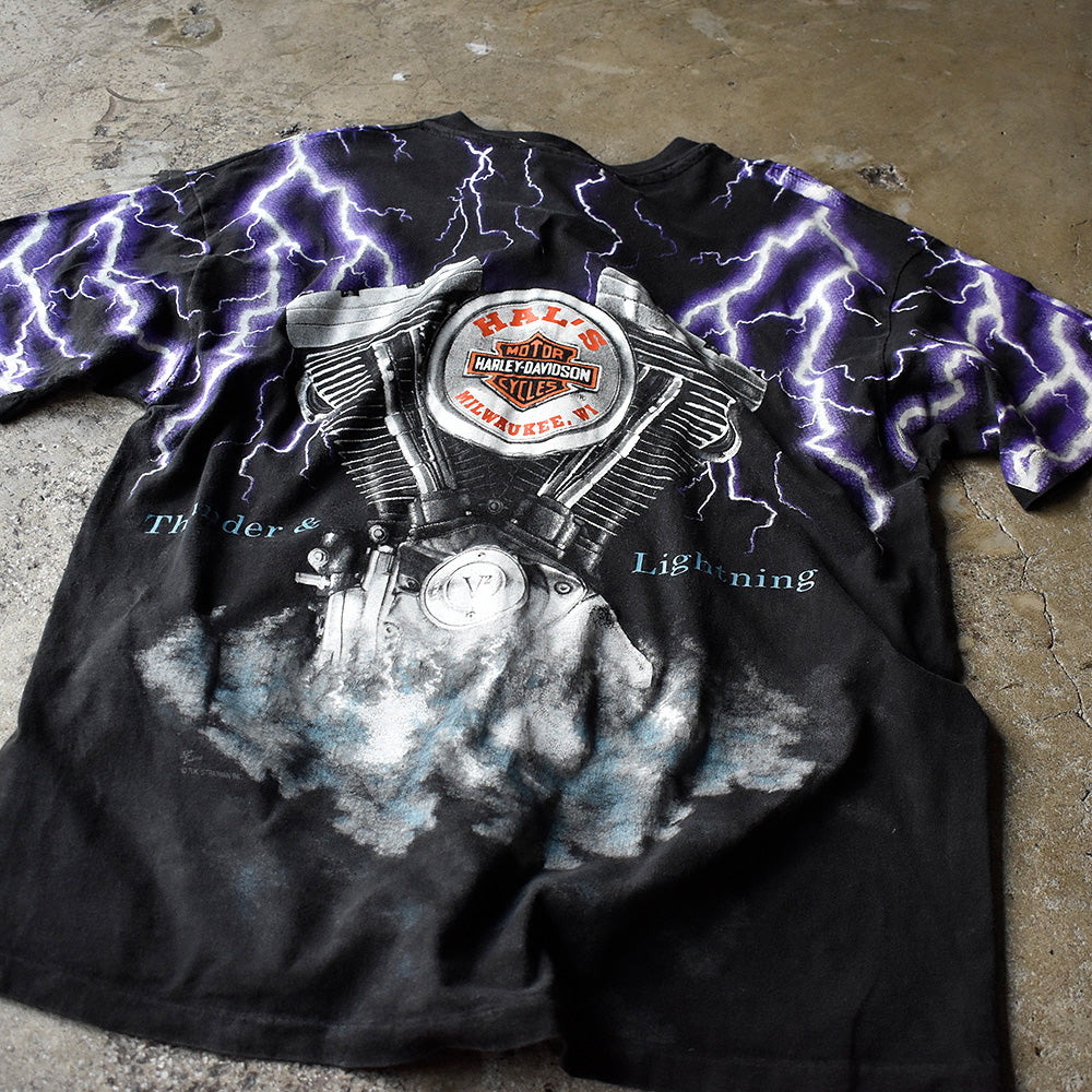 90's  Special！ AOP！ Harley Davidson “V2×サンダー” Tシャツ USA製 240617H