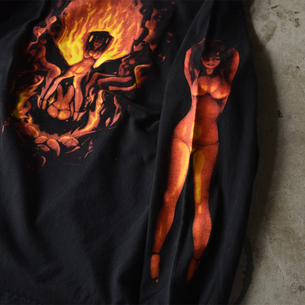 Y2K HOT LEATHERS “Devils & Skull” 袖プリ！ ロンT USA製 230926H