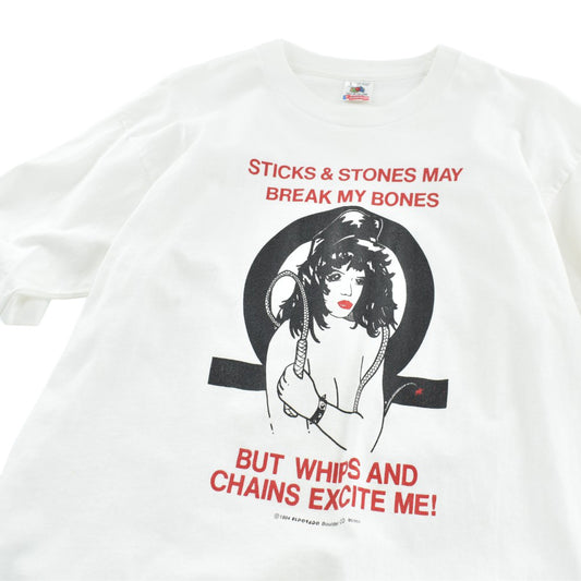 90's "Sticks & Stones / Whips & Chains" ボンデージアート Tシャツ USA製 260707H