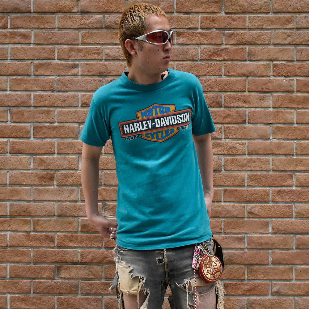 90's Harley-Davidson  ロゴTシャツ エメラルドグリーン！ 250515H