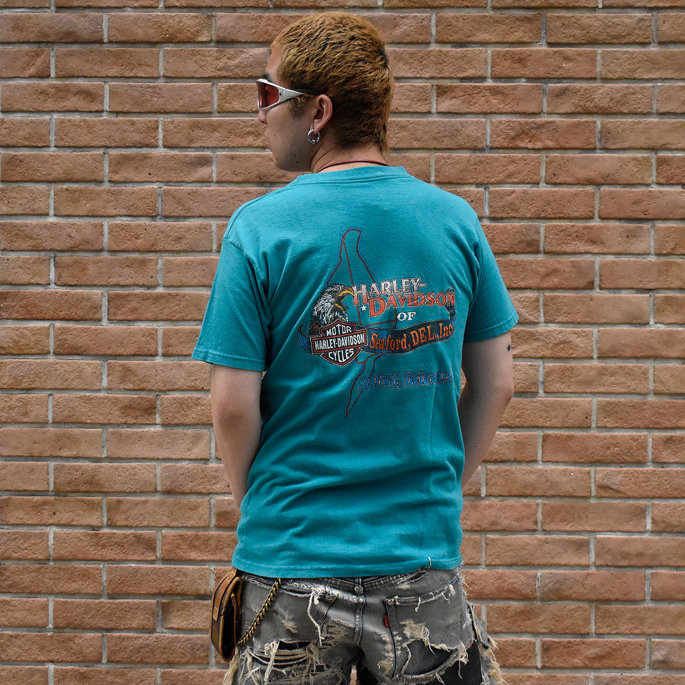 90's Harley-Davidson  ロゴTシャツ エメラルドグリーン！ 250515H