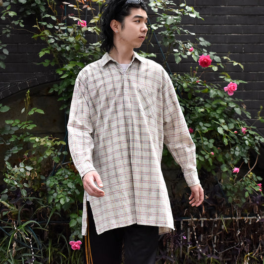 70's~ チェック柄 コットン グランパシャツ Euro製 250429H