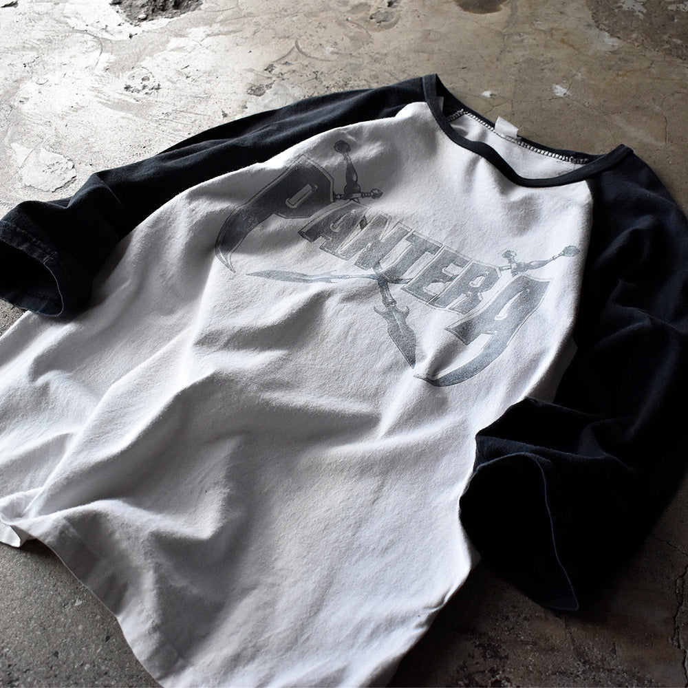 パンテラ ロゴプリント ラグランスリーブTシャツ 2003年 白×黒 古着