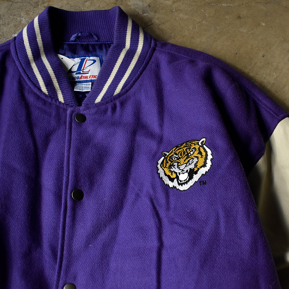 90's Logo Athletic “LSU Tigers” レザー切り替え アワードジャケット 231201H