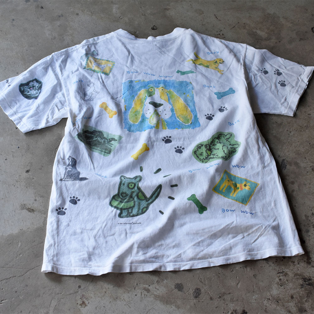 90’s “bow wow wow” DOG AOP！ アニマルプリント Tシャツ USA製 240615
