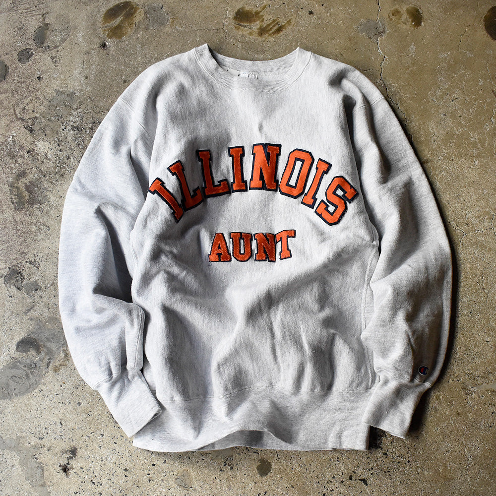 90's Champion “ILLINOIS AUNT” ワッペン RWスウェット USA製 250212H