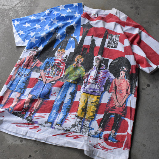 90's Fruit of the Loom "See You At The Pole"星条旗 AOP Tシャツ USA製 240606