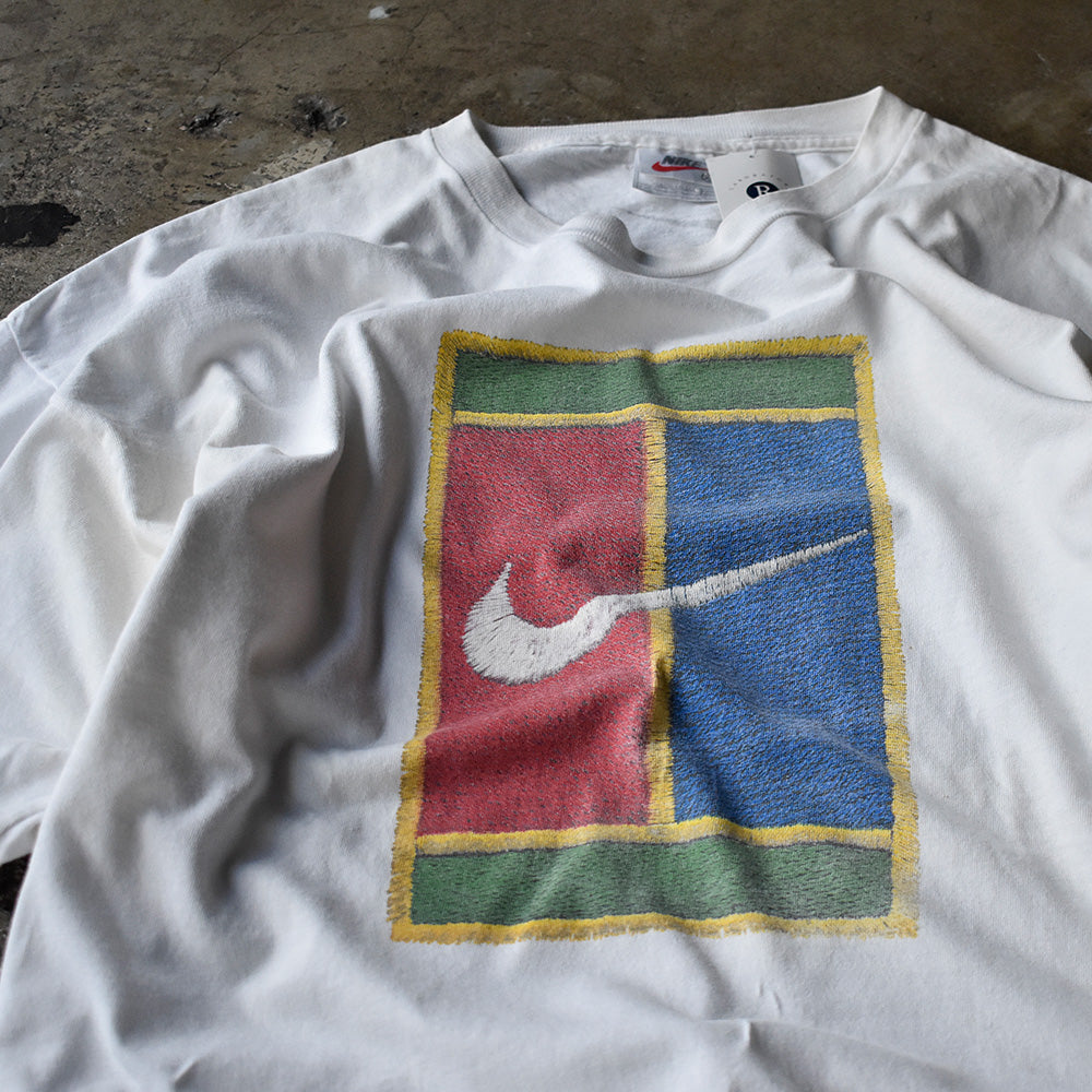 ナイキ フェイク刺繍 スウォッシュロゴ プリントTシャツ 1990年 USA製 ヴィンテージ
