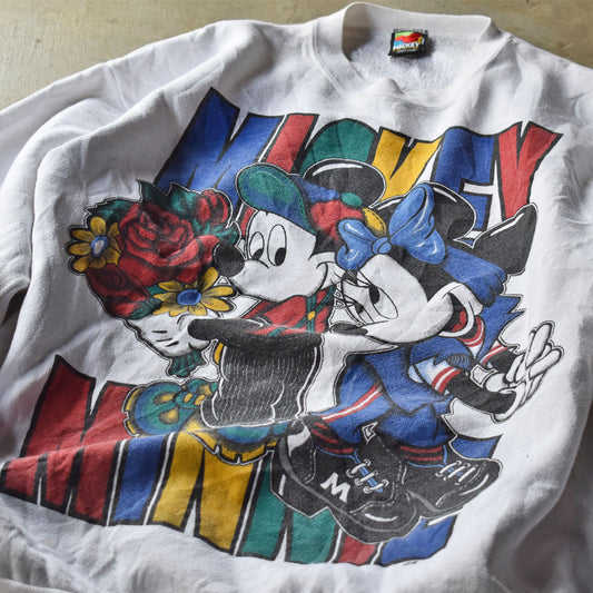 90’s Disney “Mickey&Minnie” スウェット USA製 240331