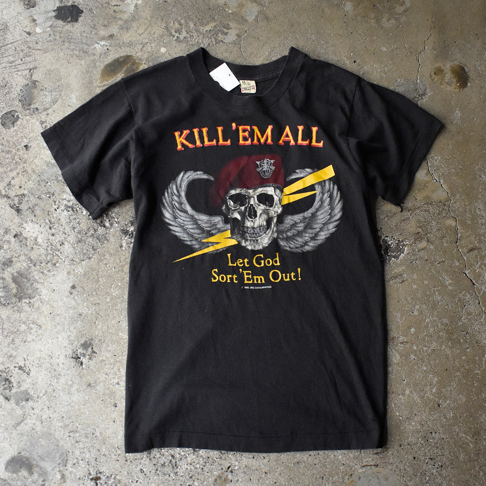 80's “KILL'EM ALL Let God Sort 'Em Out！” エアボーン スカルウィング Tシャツ USA製 250609H