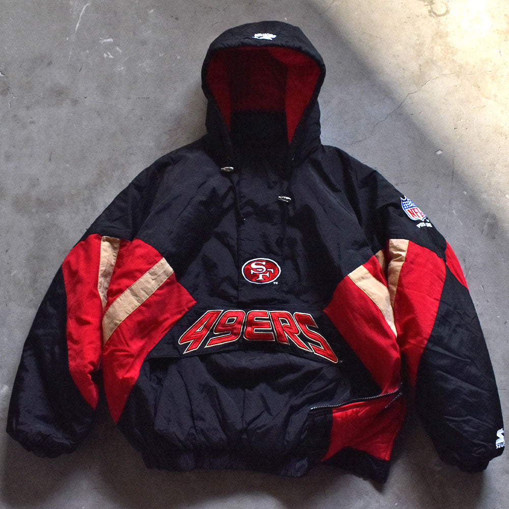 スターター NFL 49ERS 中綿入り ナイロンプルオーバー 90年代〜 レッド×ブラック ヴィンテージ
